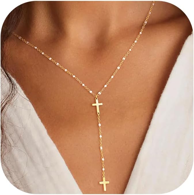 Funsanny Store Lariat Necklaces for Women - Dainty Long Necklace Trendy 14K Gold Plated Hypoallergenic Layered Long Y-Shape Sunburst CZ T-Bar Pendant Drop Chain Necklace Set for Women Non Tarinsh Jewelry - Image 1